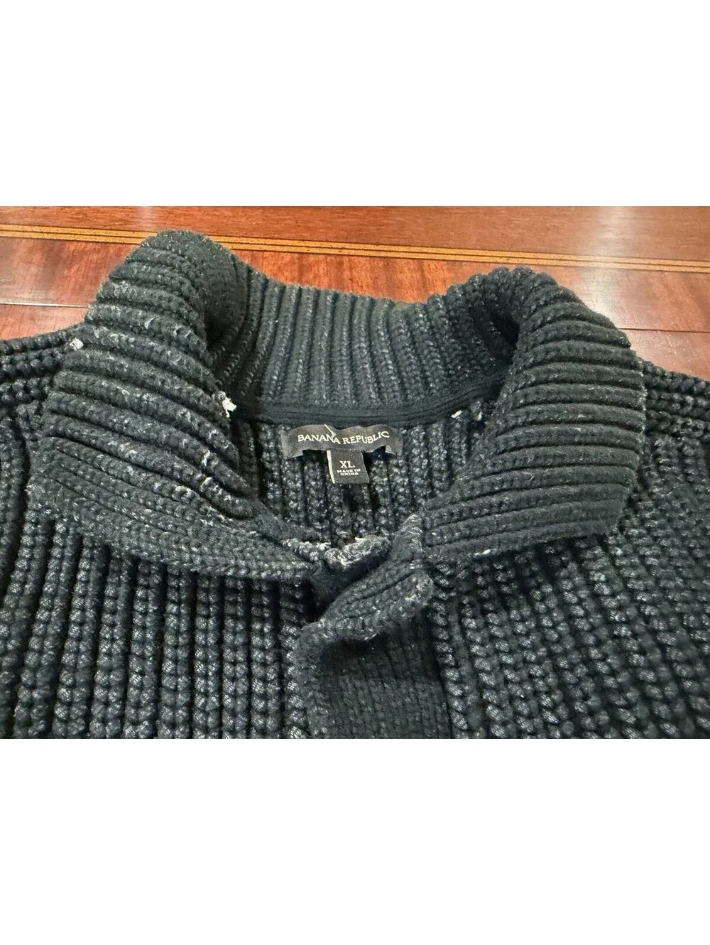 Banana Republic Black Ribbed Knit Crew Neck Button-Front Cardigan Sweater XL